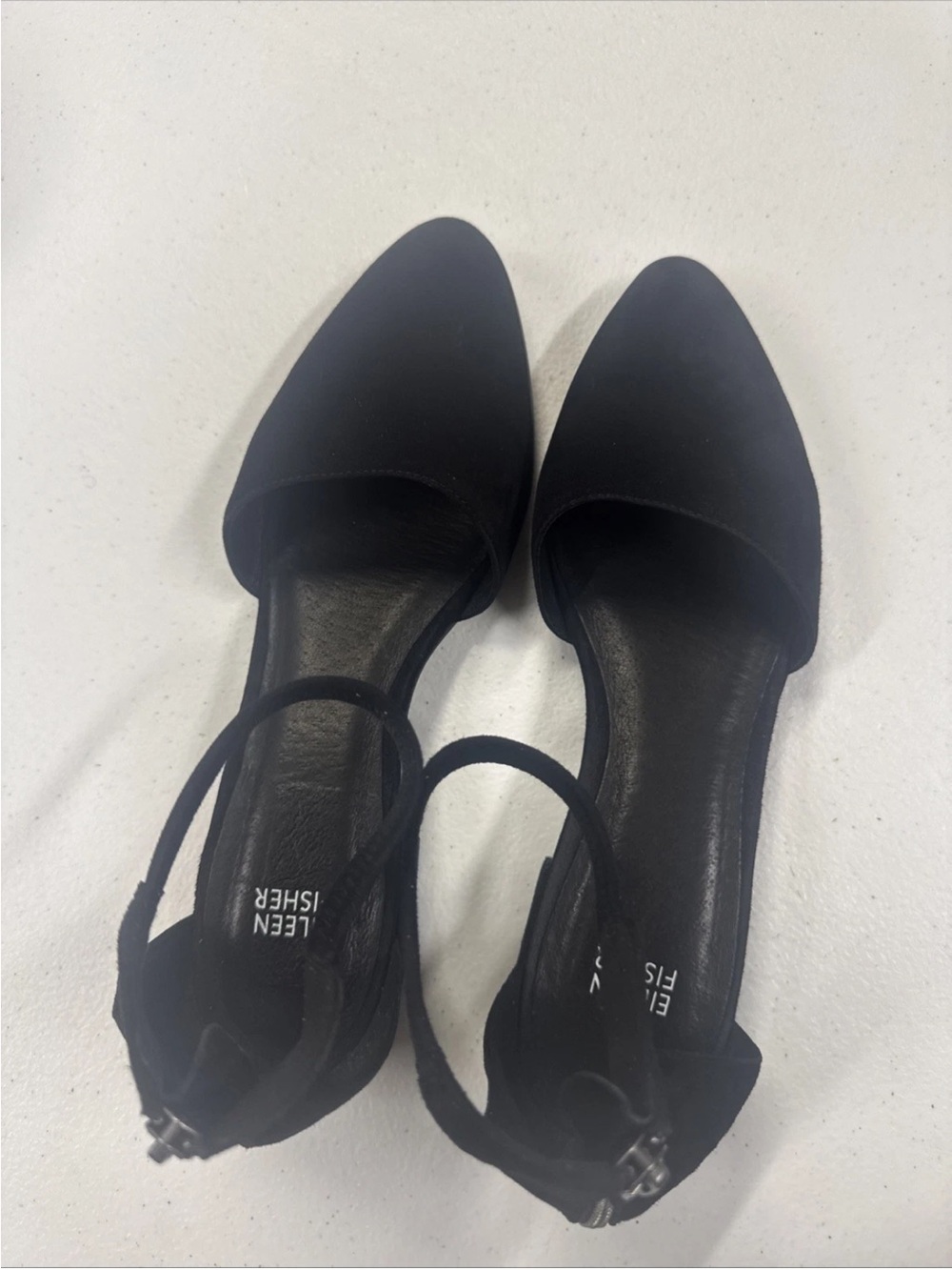 Eileen Fisher Black Pointed-Toe Slingback suede Flats